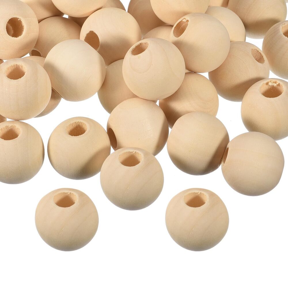 2836 100Pcs 30mm Natural Wood Spacer Beads, 10mm Large Hole Unfinished